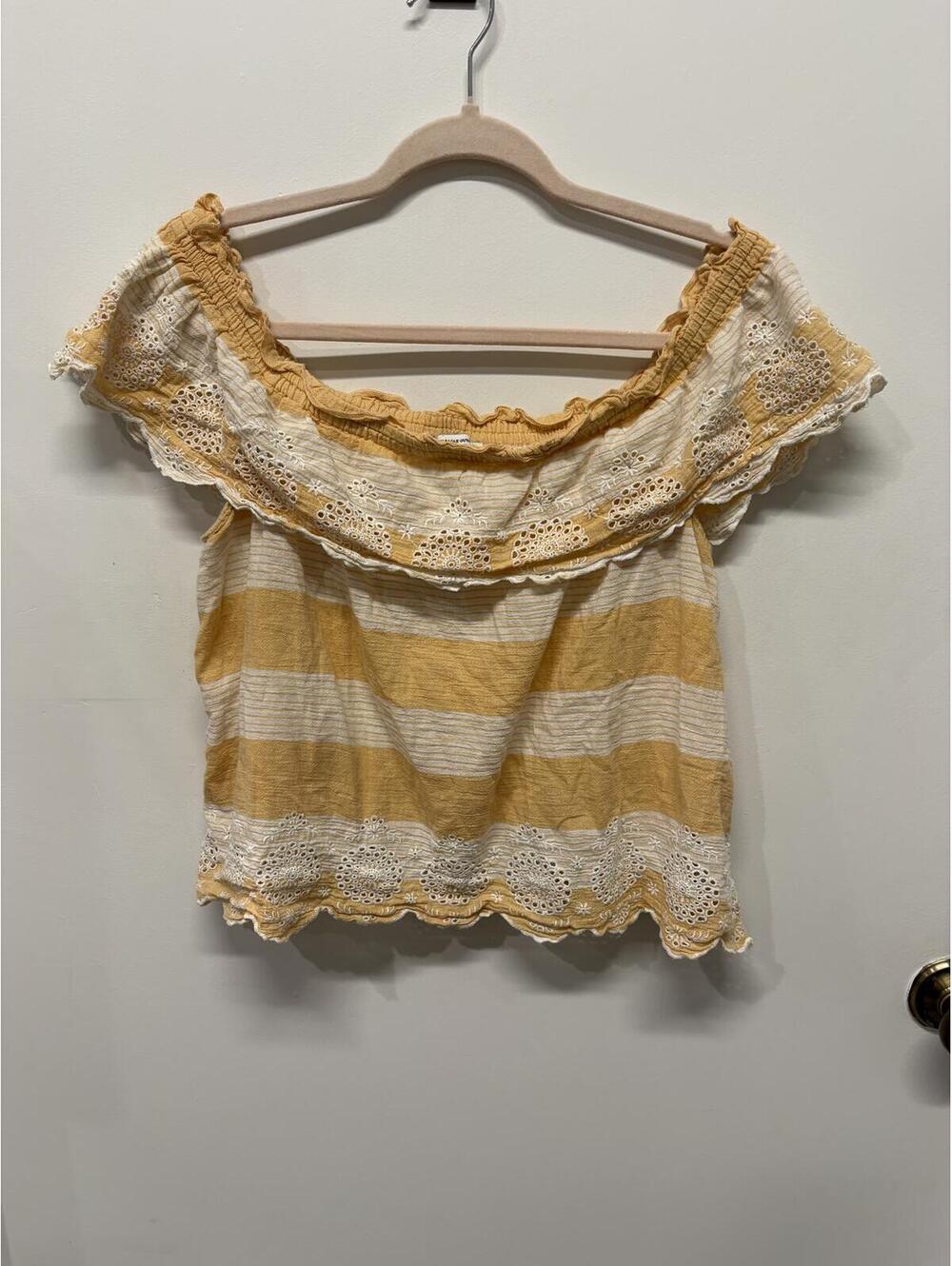 American Eagle Outfitters Off-the-Shoulder Crochet Stripe Top Size Med